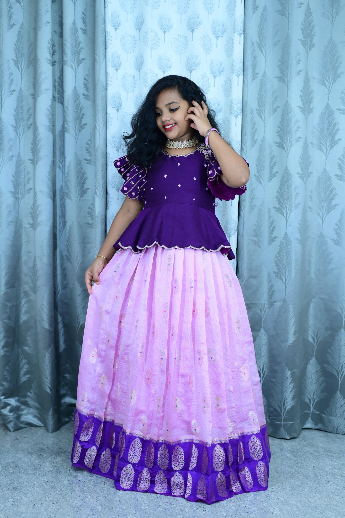 Kids Pure Maggam lavender lehenga