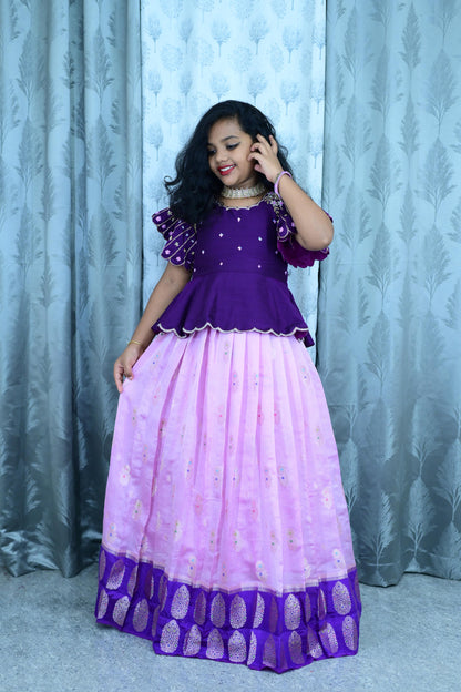 Kids Pure Maggam lavender lehenga