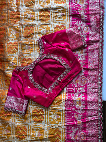 Banarasi Pattu saree with bandhani stitched blouse