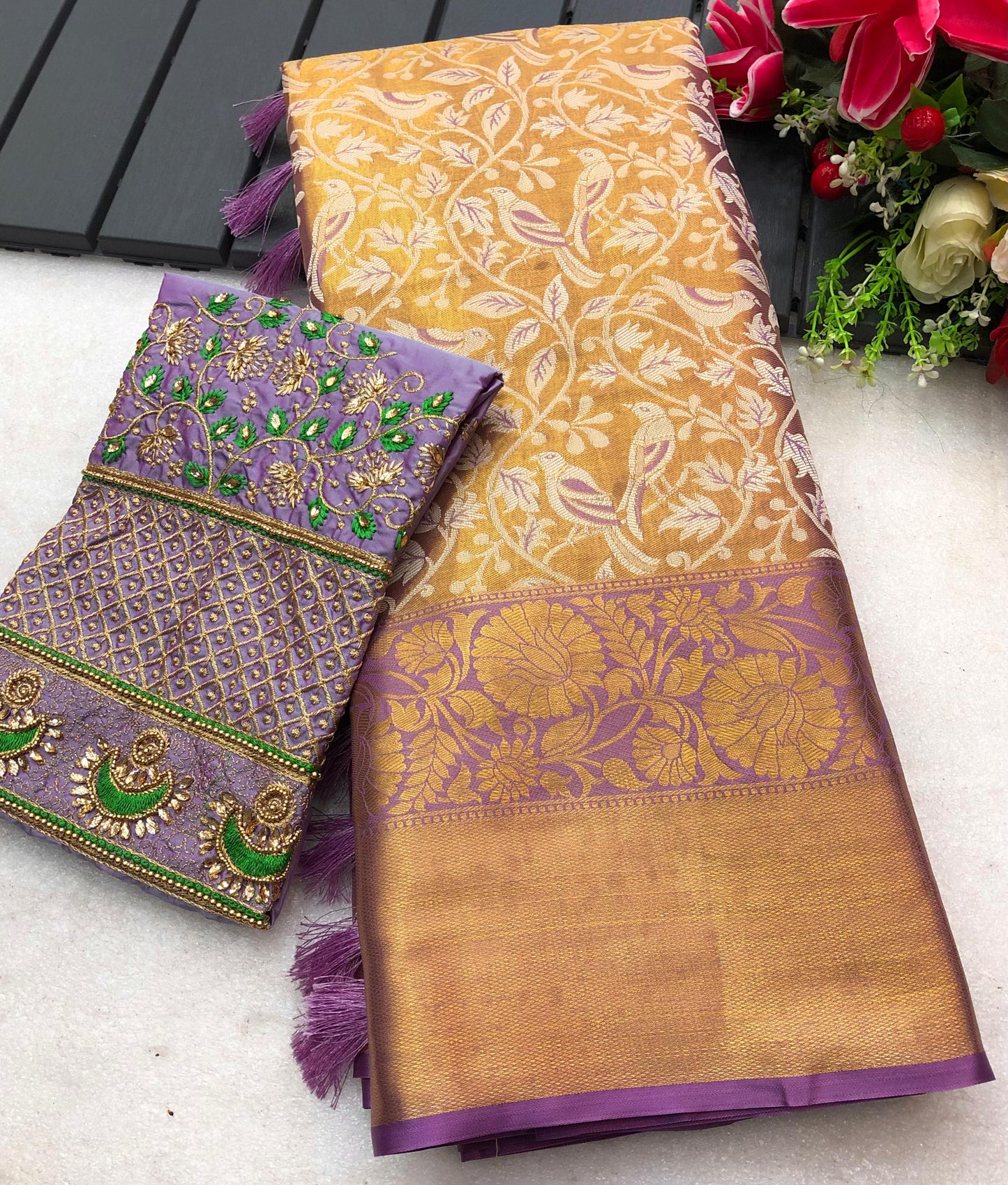 Pure Silk Maggam Saree With Two Blouses