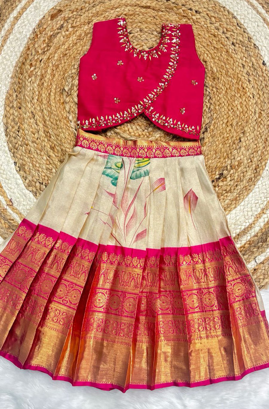 Soft Semi Kanchi maggam Kids Sets