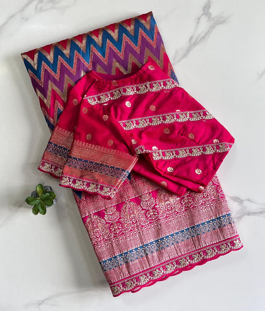 Banarasi Silk Saree with Stitched Blosue with lace (Celebrate inspired)