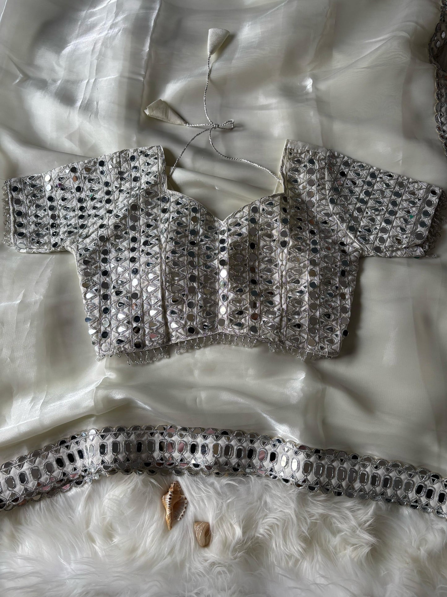 Stitched Blouse With Mirror Saree