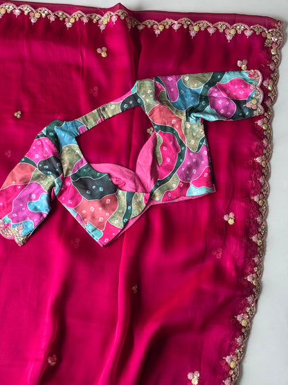 Premium tissue silk saree with coding work & multi colour sequence on all over the saree With Stitched Blouse