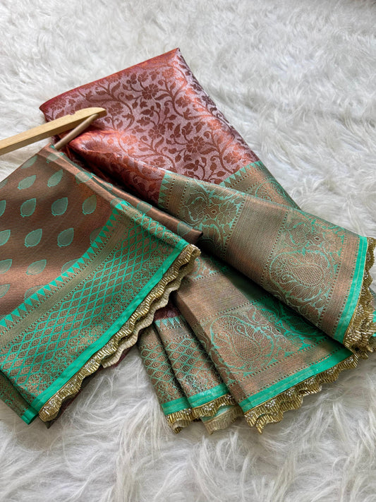 Festival Kanchipuram Banarasi Sarees with lace for Sravanamasam