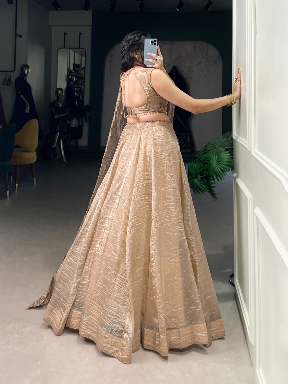 Golden Lehenga with Nal Blouse Set