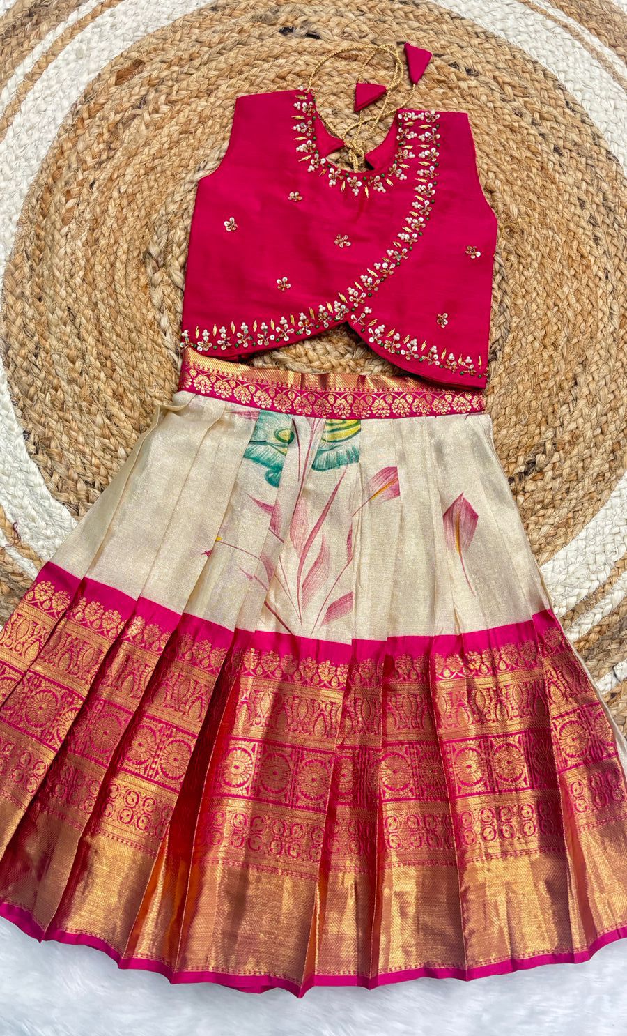 Soft Semi Kanchi maggam Kids Sets