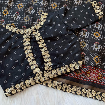 Ikkat Lenin saree with stitched Blouse