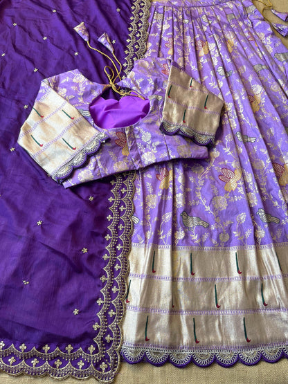 Flower Concept with Muniya paithani border fully stitched lehengas