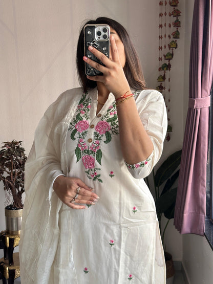 Khadi cotton beautiful embroidery kurti set