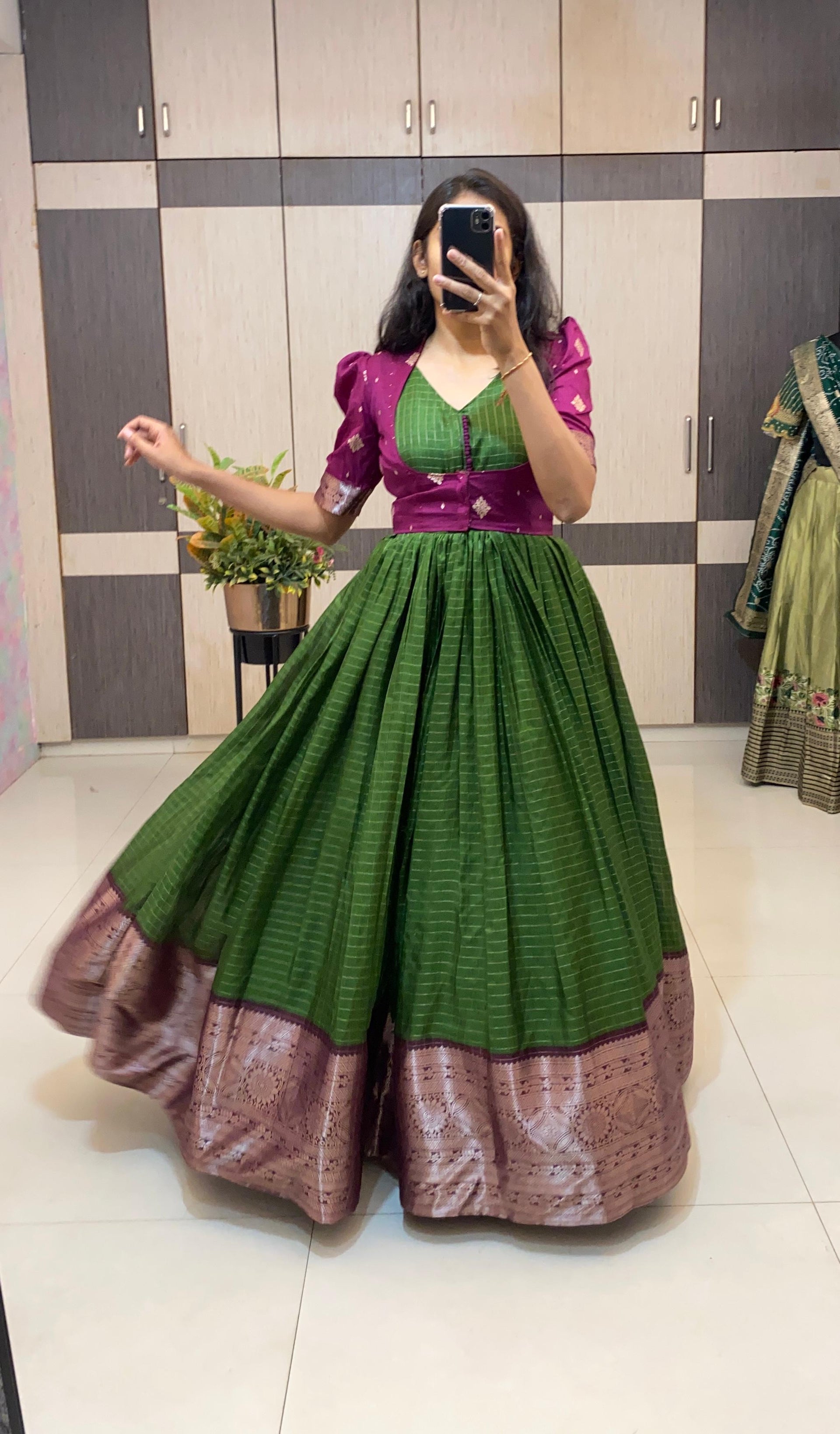 2 In One Green And Pink Classic Gowns  KVS FASHION BOUTIQUE
