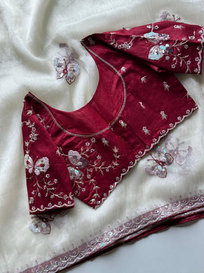 Luxe organza coding saree with stitched blouse