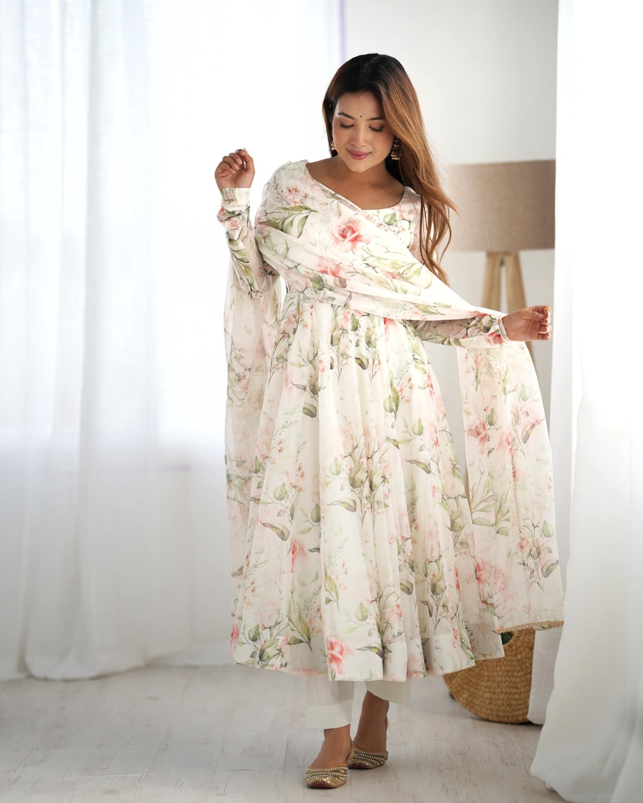 Beautiful Anarkali floral gown for weeding vibes