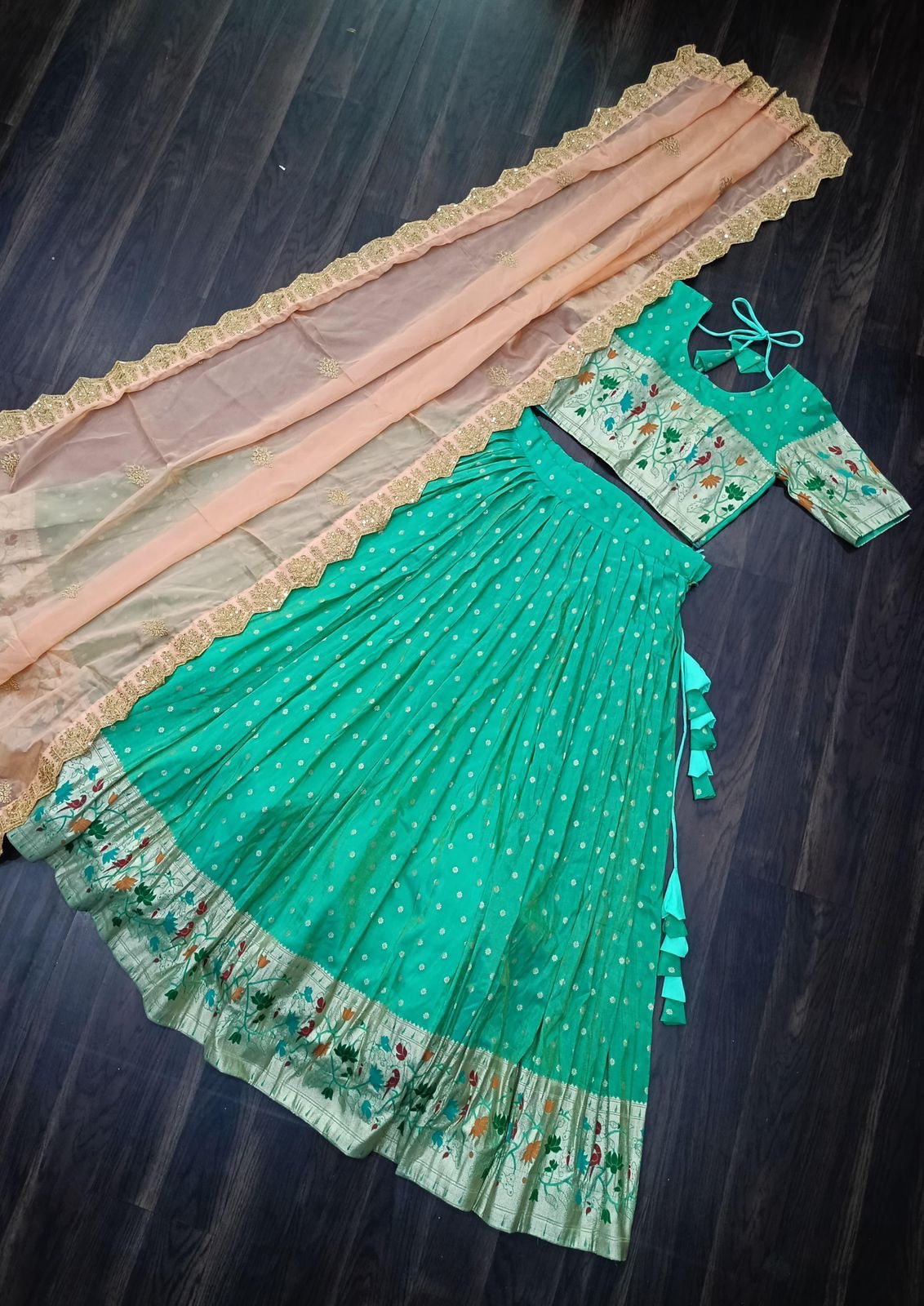 Paithani Lehenga sets with cutwork dupatta