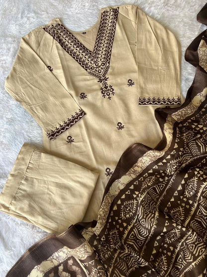 Khadi Cotton 3 Pieces Kurti Set