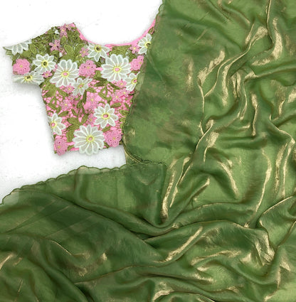 Crosya embroidery cutwork designer  blosue with fendy silk saree