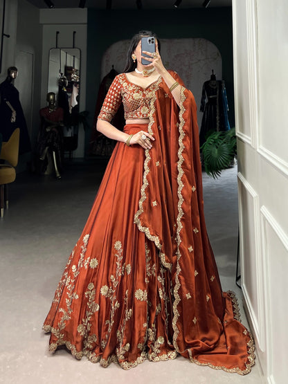Rust Rangoli grand designer Lehenga