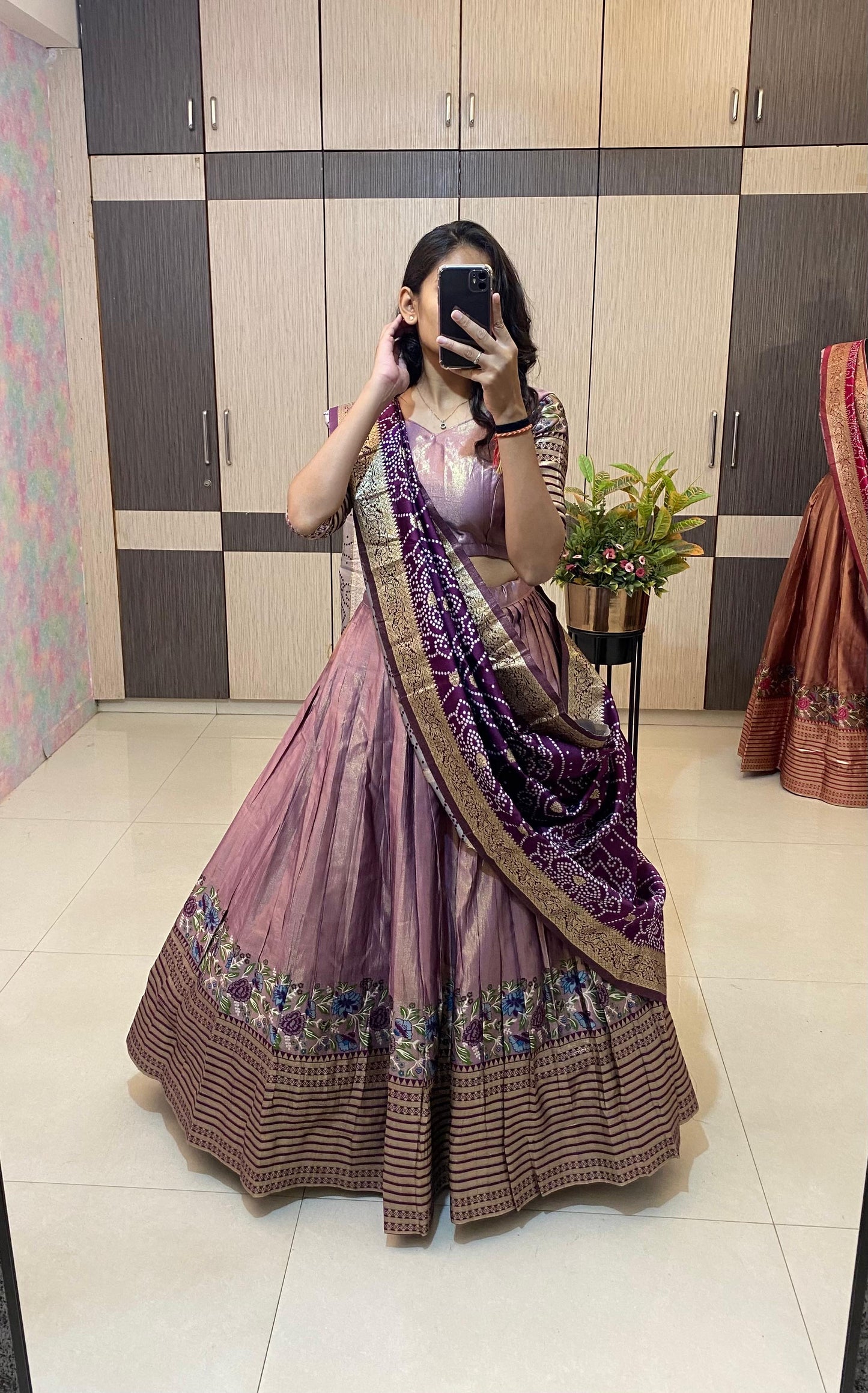 ￼ Bandini tissue Lehenga sets blouse