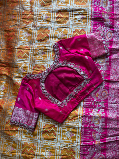 Banarasi Pattu saree with bandhani stitched blouse