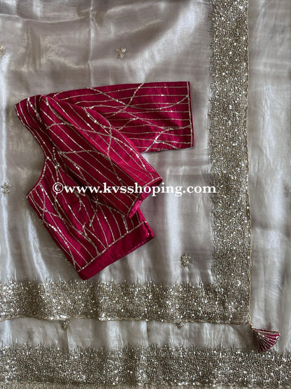 Pure Tissue Sequence Butties saree with stitched Blouse (celebrate inspired)