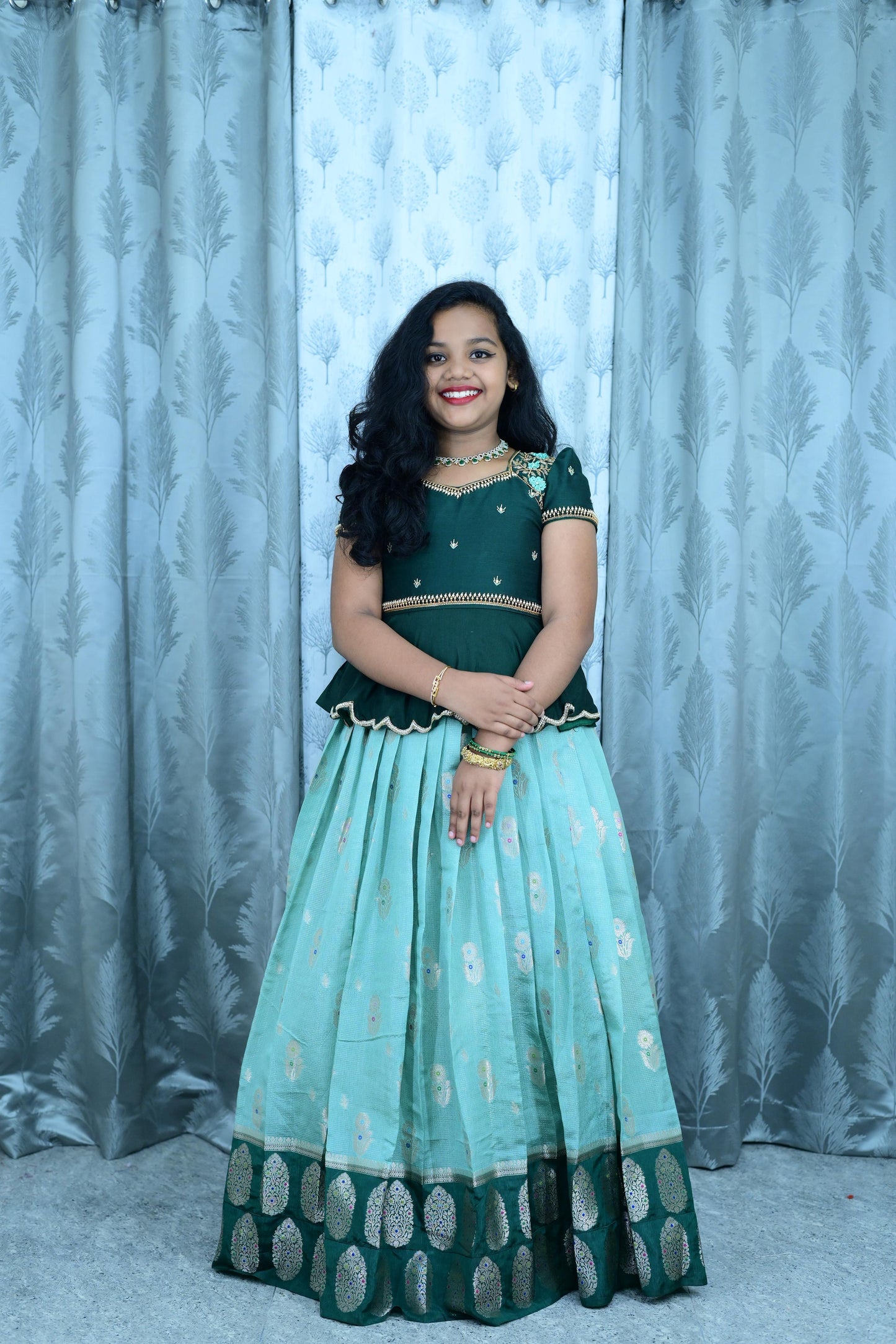 Kids pure Maggam work Lehenga sets
