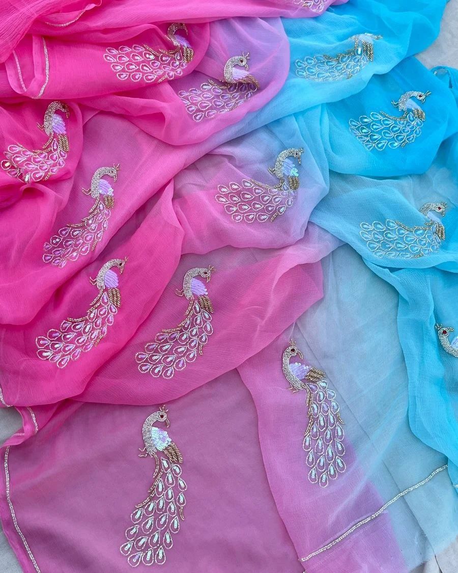 Half Pure Chiffon Handwork saree budget friendly