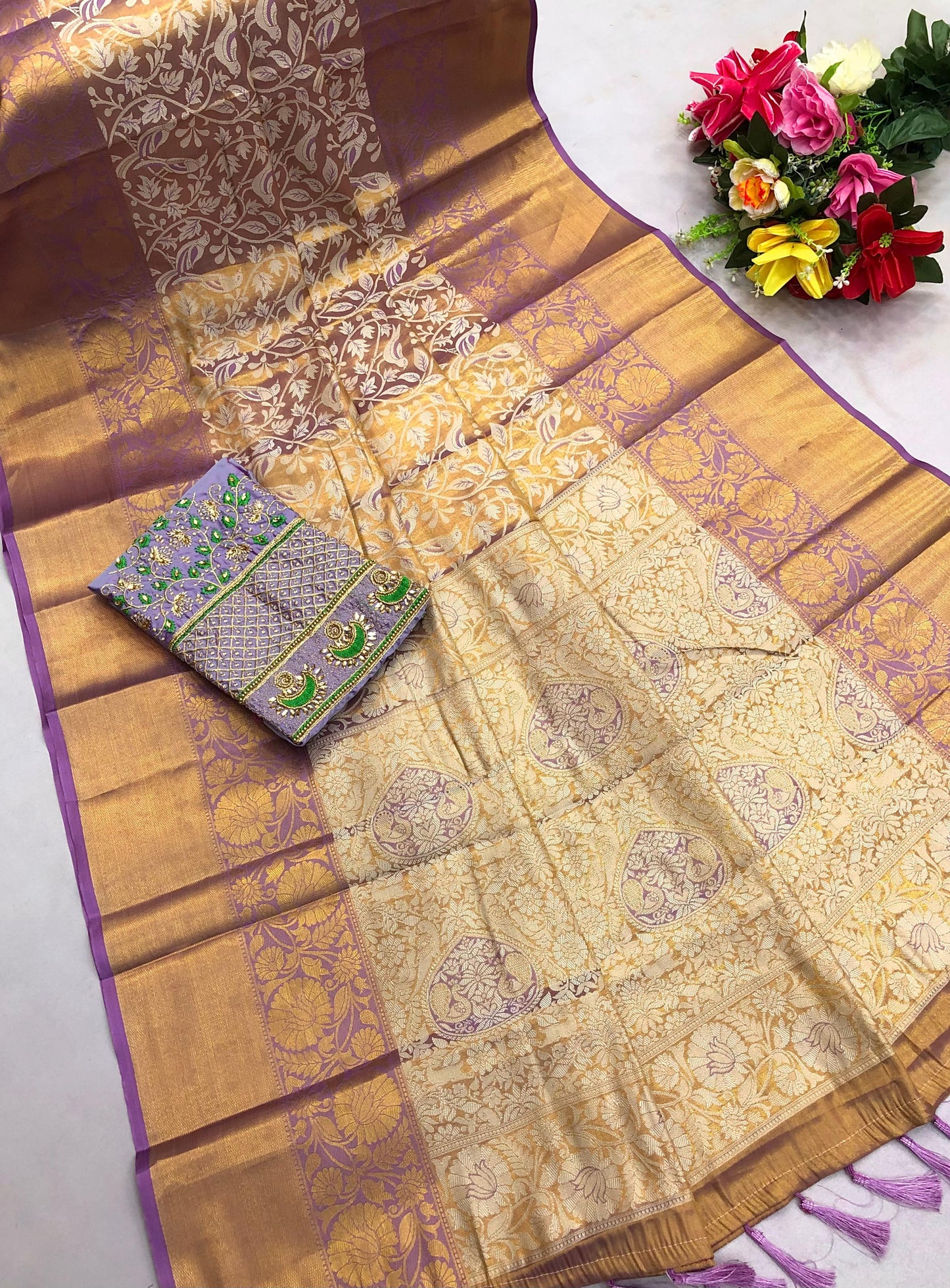 Pure Silk Maggam Saree With Two Blouses