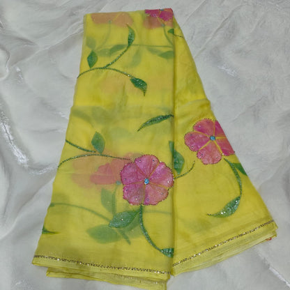 Aakasam Hand painted Chiffon Handwork trending  sarees