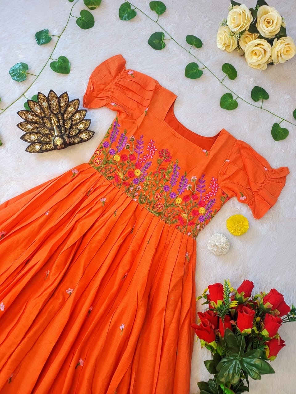 kora Cotton with multicolour thread work Midi Dress gowns
