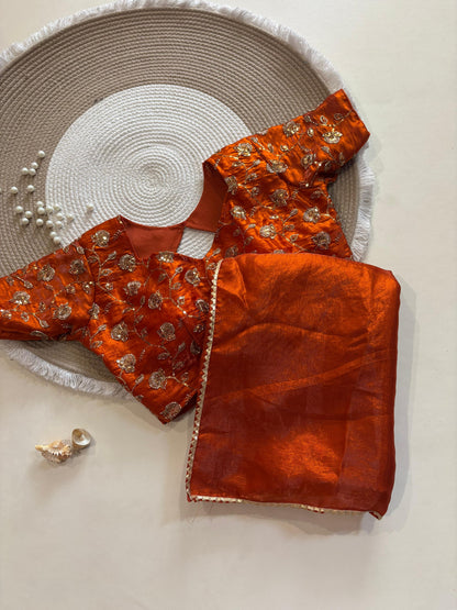 Rust Orange Desginer saree with Stitched Blouse Instgram best seller