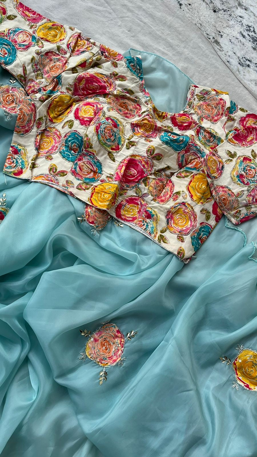 Glass Soft Crystal Sarees luxe semi Stitched Blouse