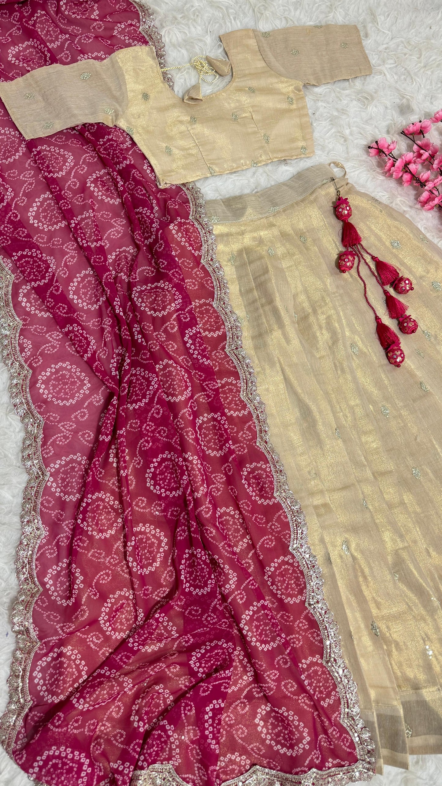 Pink with Cream Lehenga Sets