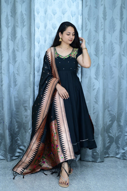 Our Black Trendy Maggam Work Gown with dupatta