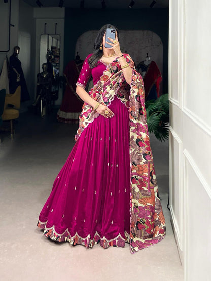 Kalamkari new vichitra  silk  Lehnags’s