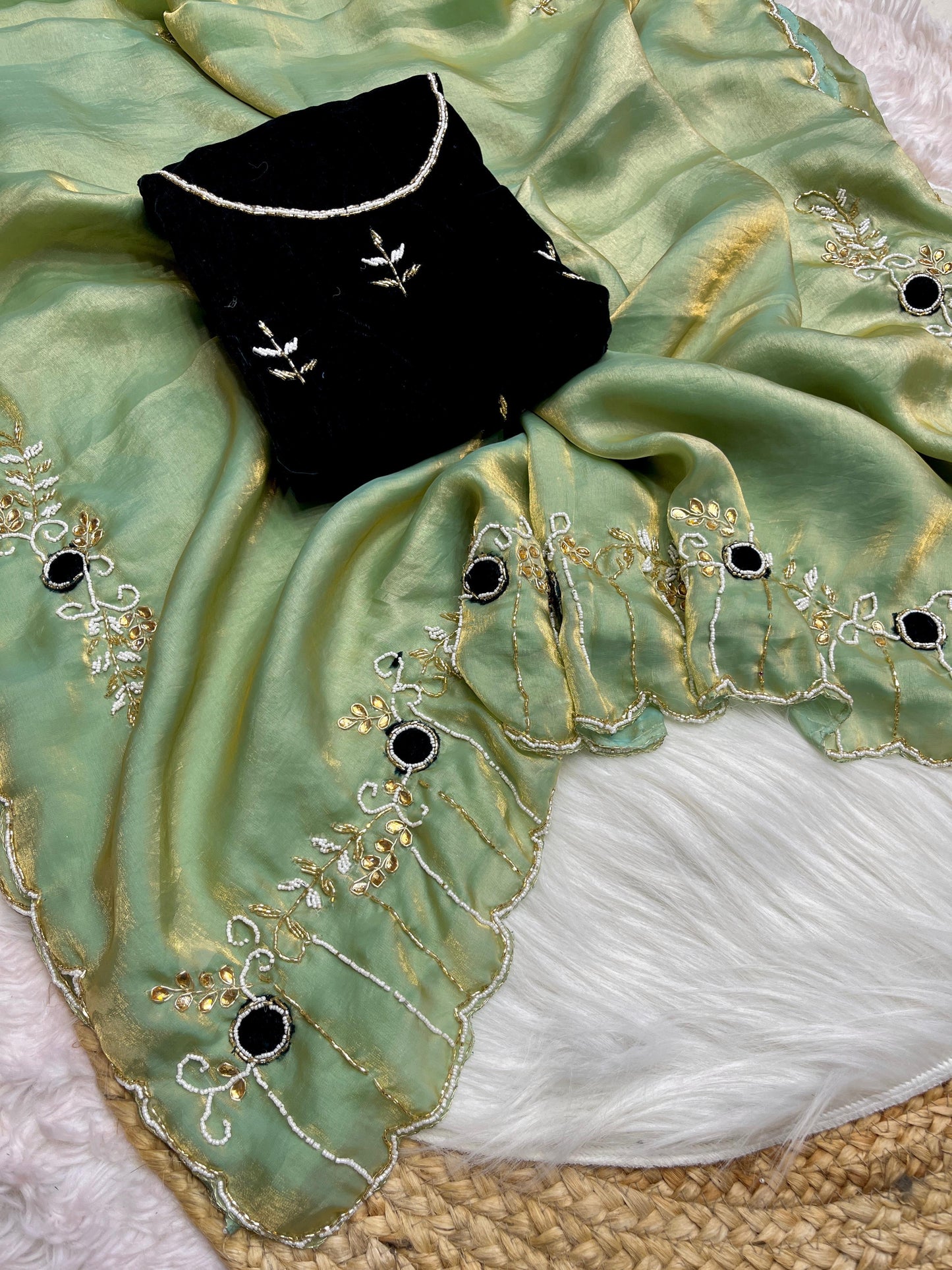 Satin Heavy MotiWork Sarees Budget friendly