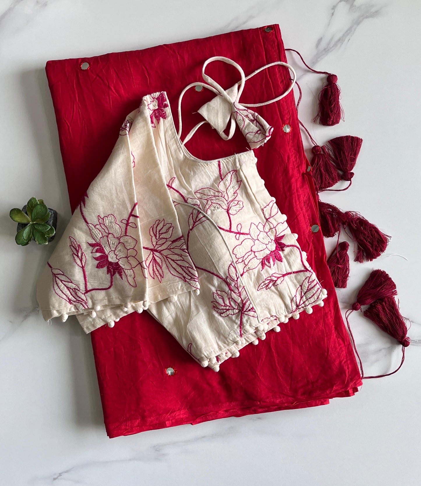 Khadi Cotton Saree with Desginer Stitched Blouse