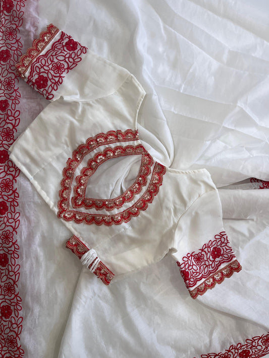 Chanderi Saree With Stitched Blouse with belt