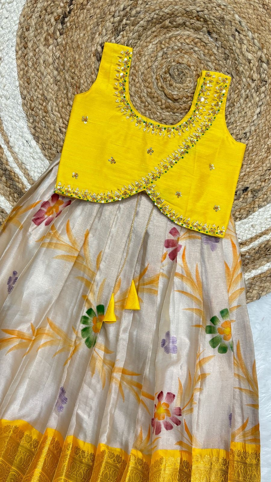 Soft Semi Kanchi maggam Kids Sets