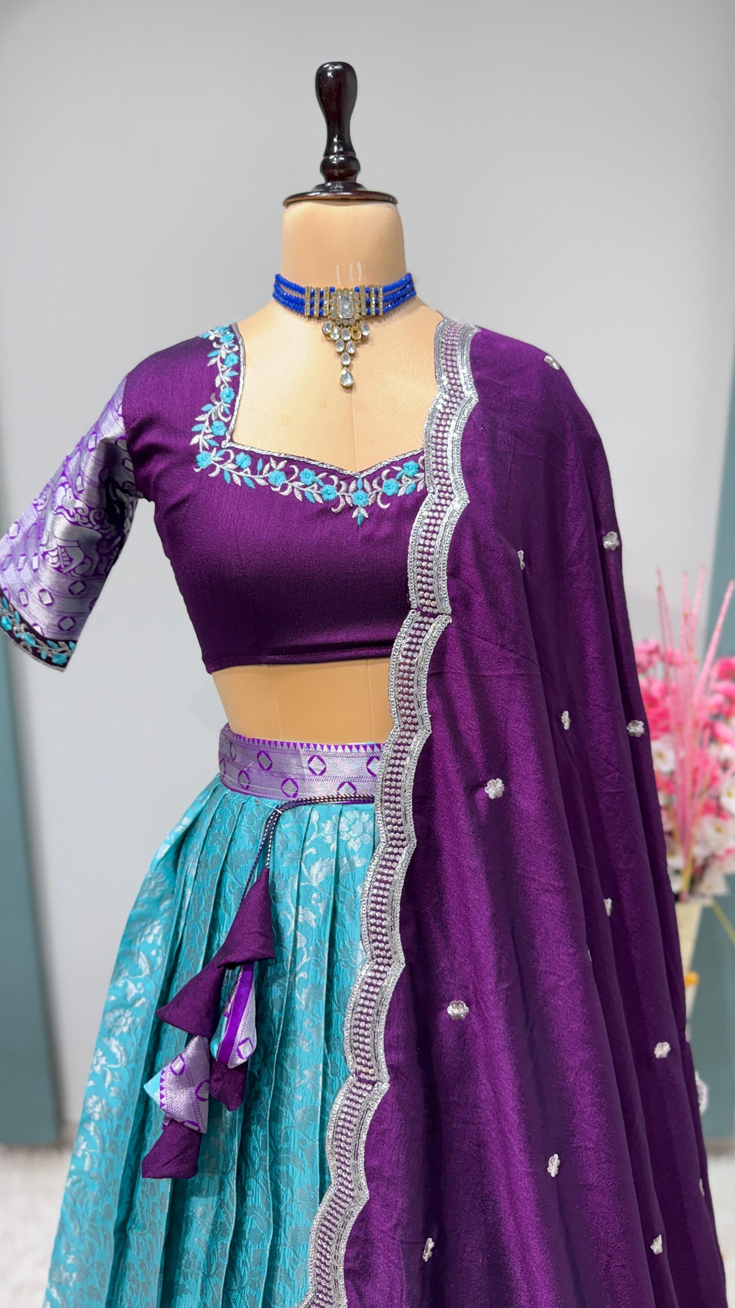 Kanchipuram Lehenga set with work blouses