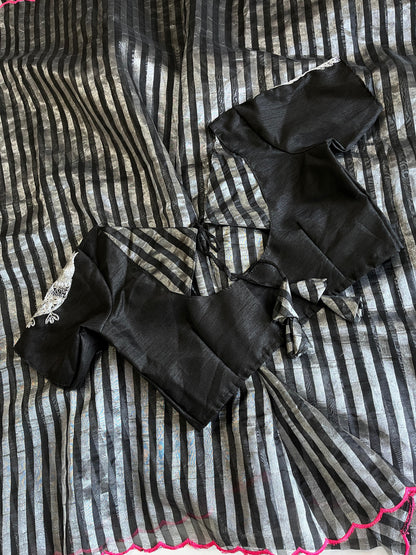 Organza Tissue Saree With Stitched Blouse