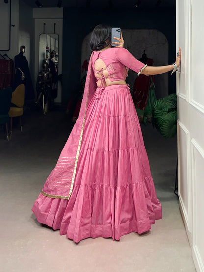 lehenga that whispers culture – pure Chanderi, pure devotion.🌸✨