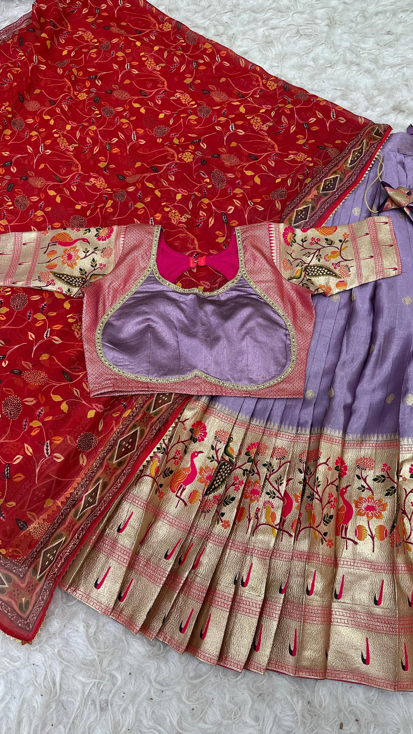 "Elegant Paithani Silk Lehenga Choli Set - Two-Tone Tissue Silk"