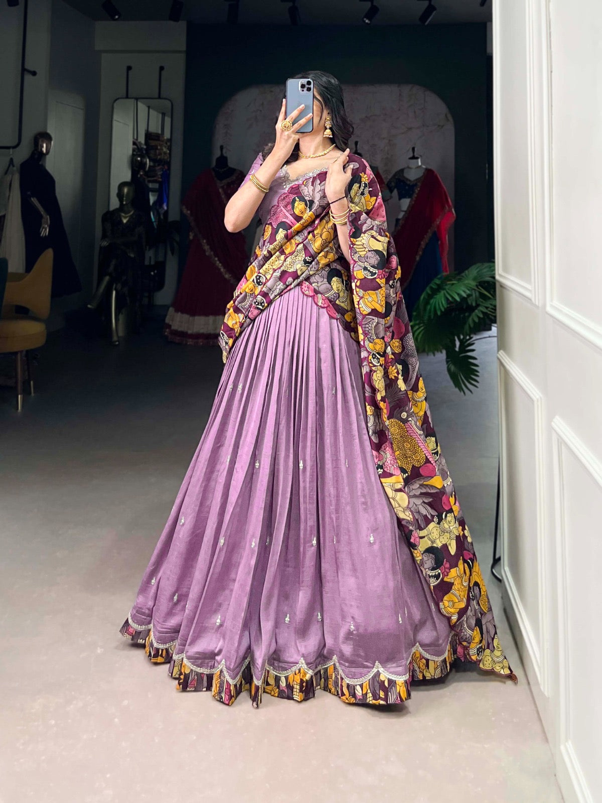 Tussar silk Work Kalmkari Lehenags