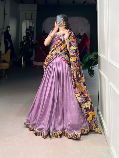 Tussar silk Work Kalmkari Lehenags
