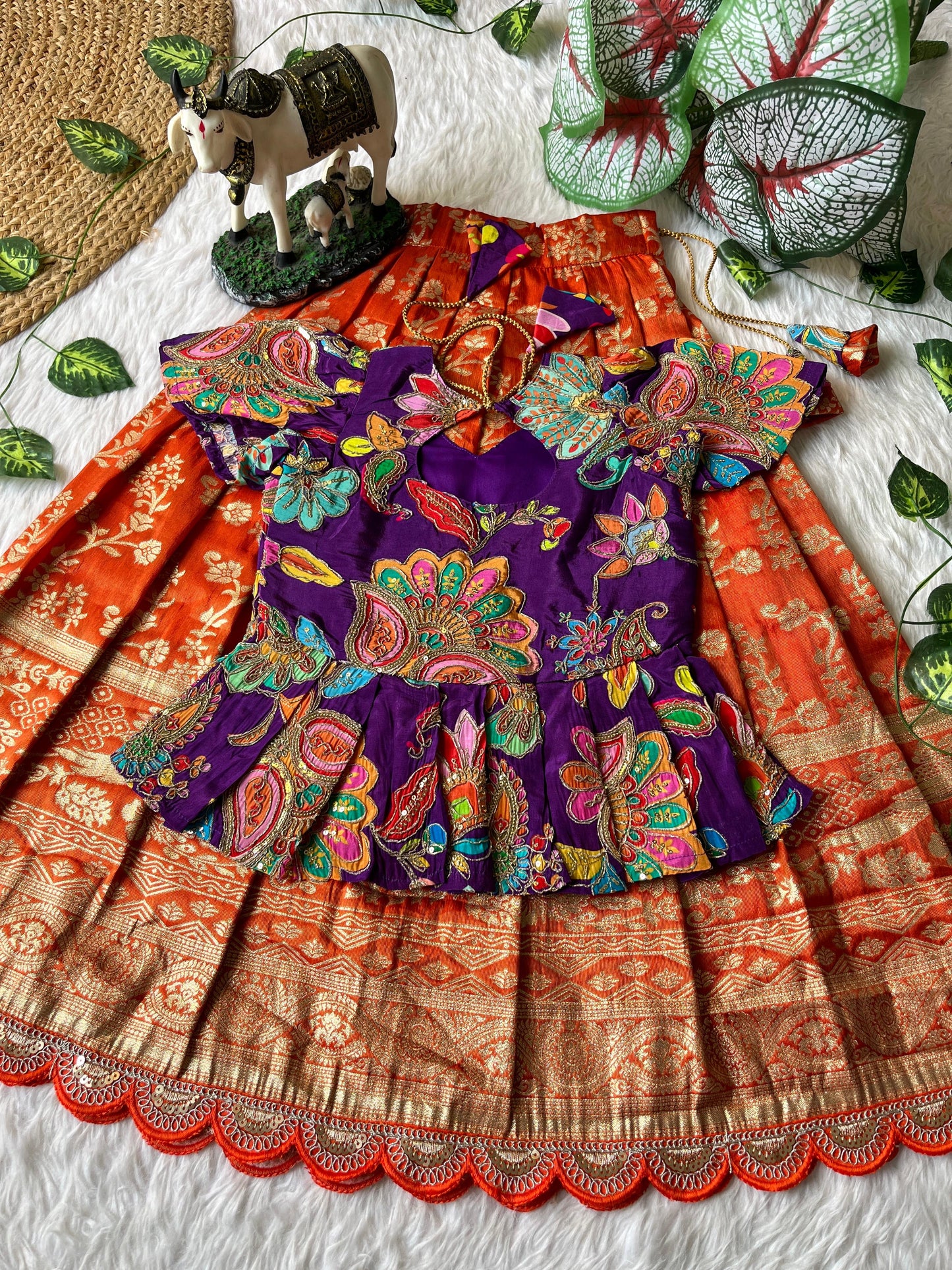 Kids Kalmkari pattu pavada sets