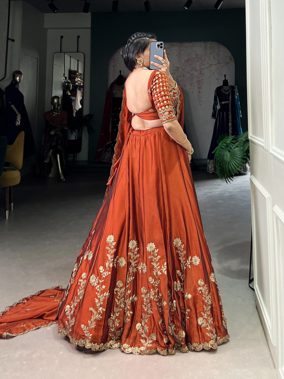 Rust Rangoli grand designer Lehenga