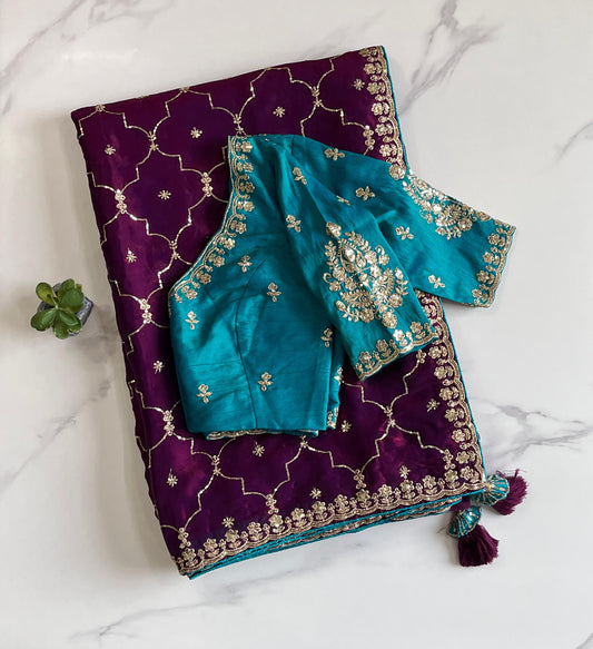 Luxe Pure Space silk Coding saree with stiched blosue