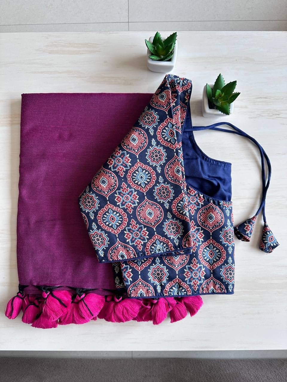 Budget Khadi Cotton with Tassels on Boarder