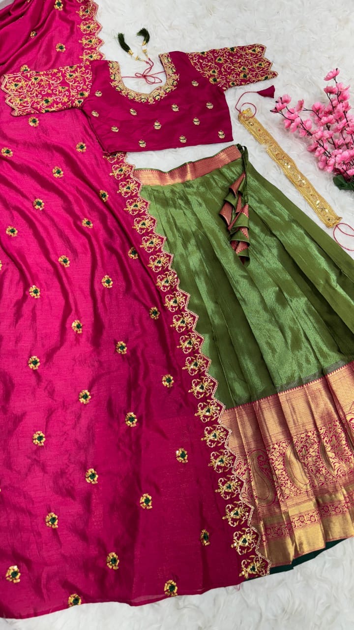 Kanchipuram Lehenga with cutwork duptta