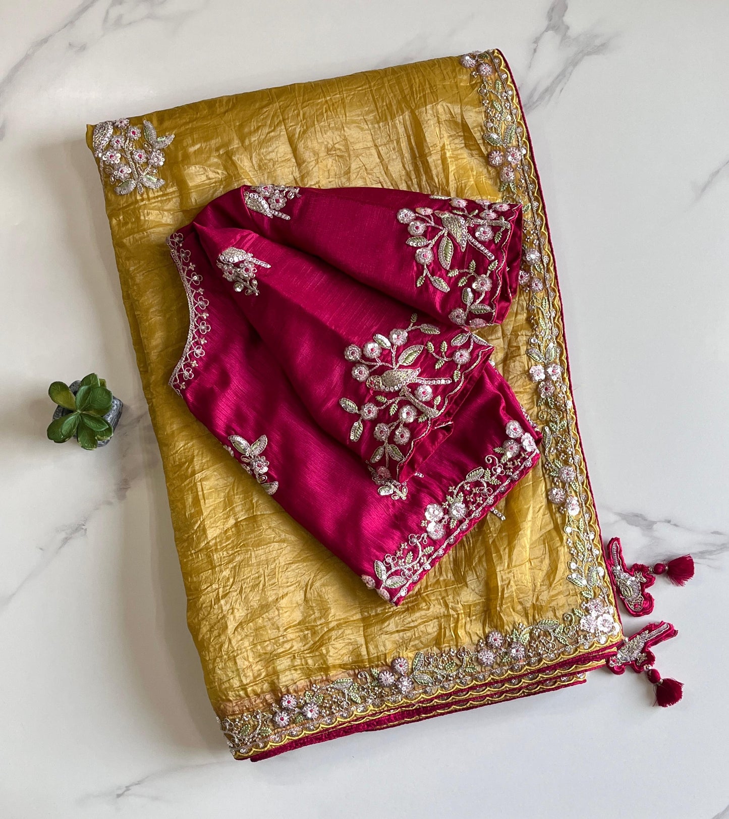 Saree With Stitched Organza Sarees